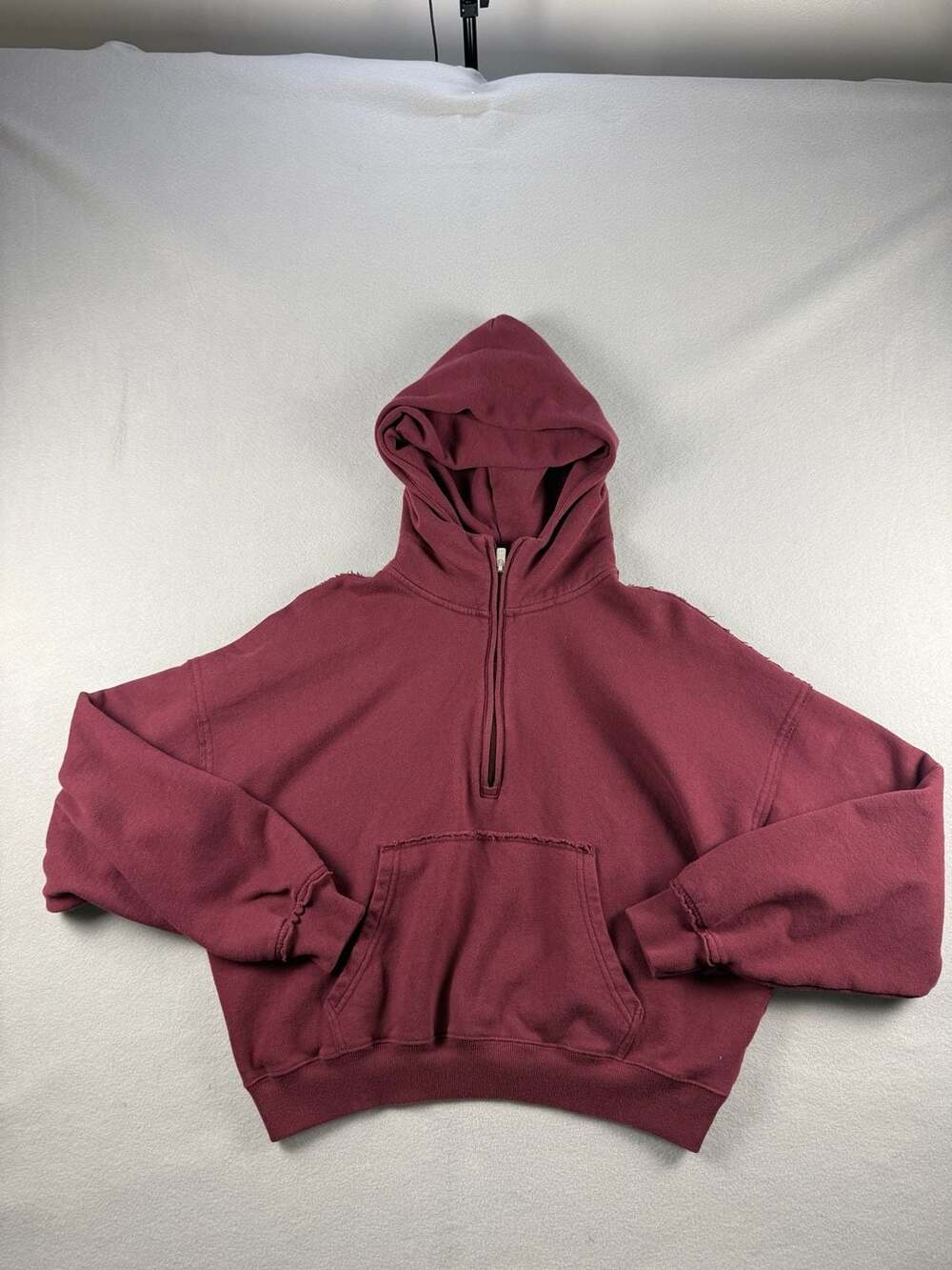 Y2K Hollister 1/4 Zip Hoodie Size S Burgundy Distressed Cropped Sweatshirt